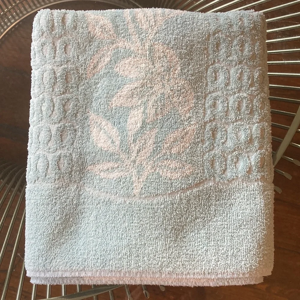 Vintage Cannon pastel blue floral textured two tone bath towel
